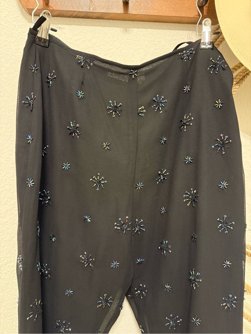 Vintage 90s beaded mesh flare pants black
